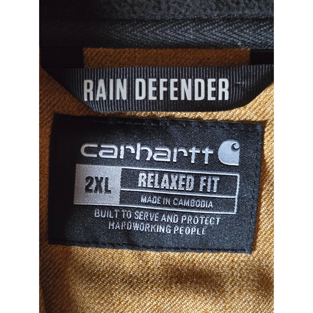 Carhartt Mens 2XL Jacket Rain Defender Relaxed Fit Hooded Tan Brown Thick - Picture 4 of 10